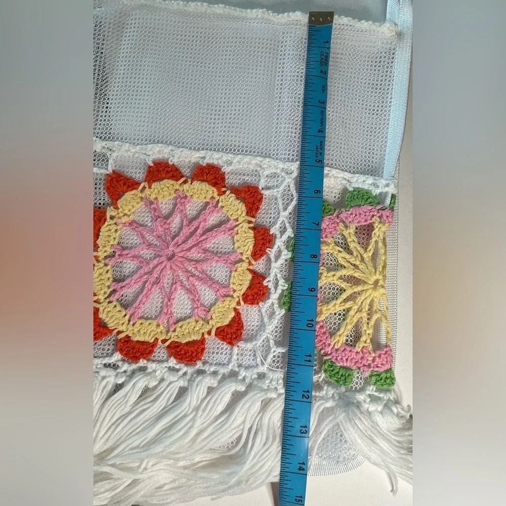 Bohemian Tote Beach Bag Crochet Flower Detail Fringe Tassels Casual Boho Purse